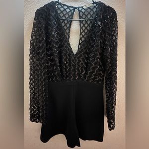 Cuties sparkle sequin plunge neck and back short set romper.